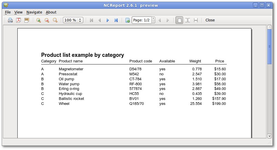 Test report print preview example