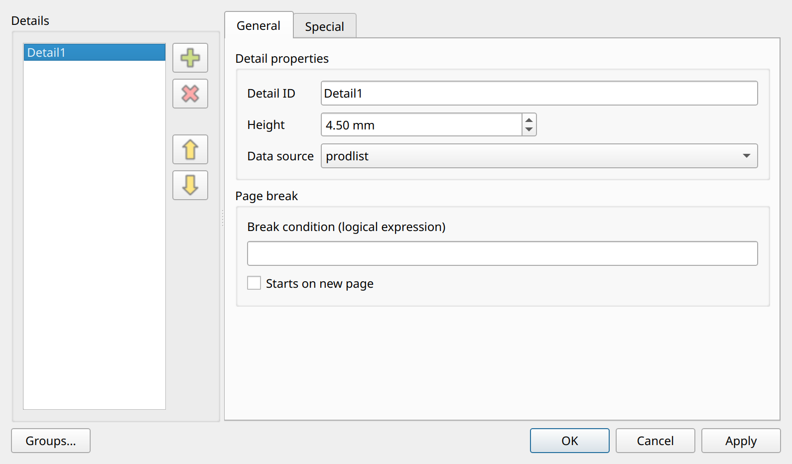 Detail settings dialog