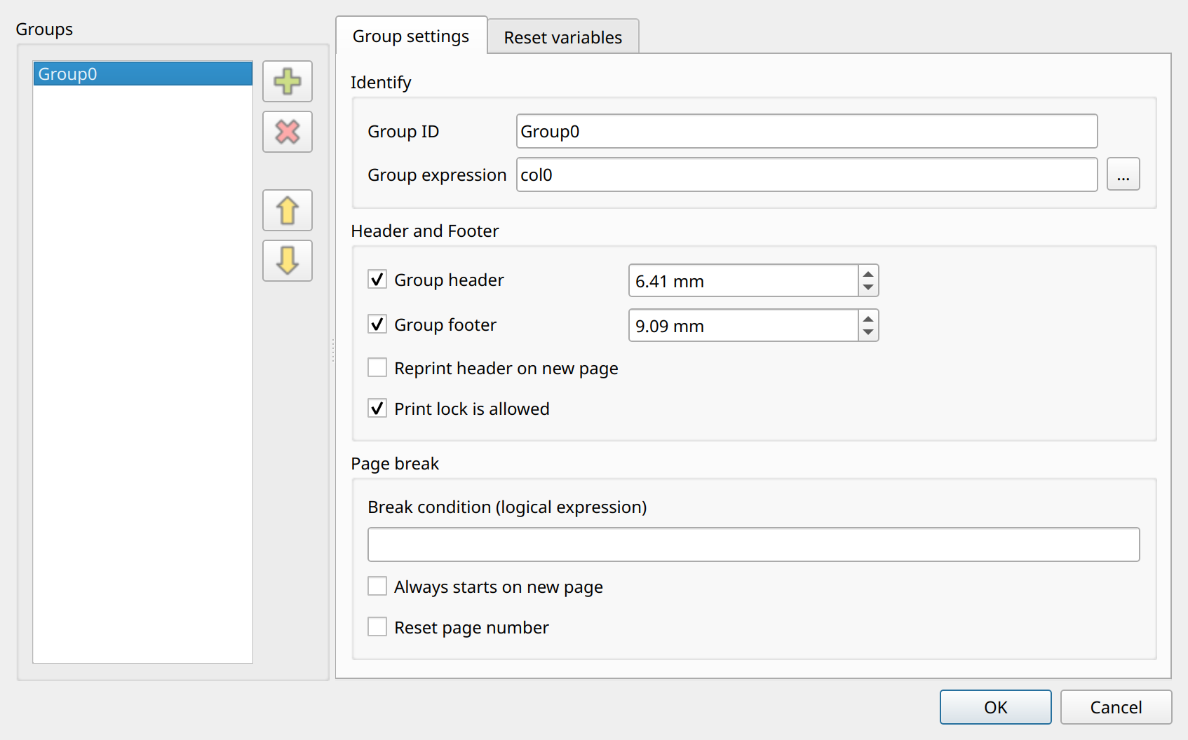 Group settings dialog
