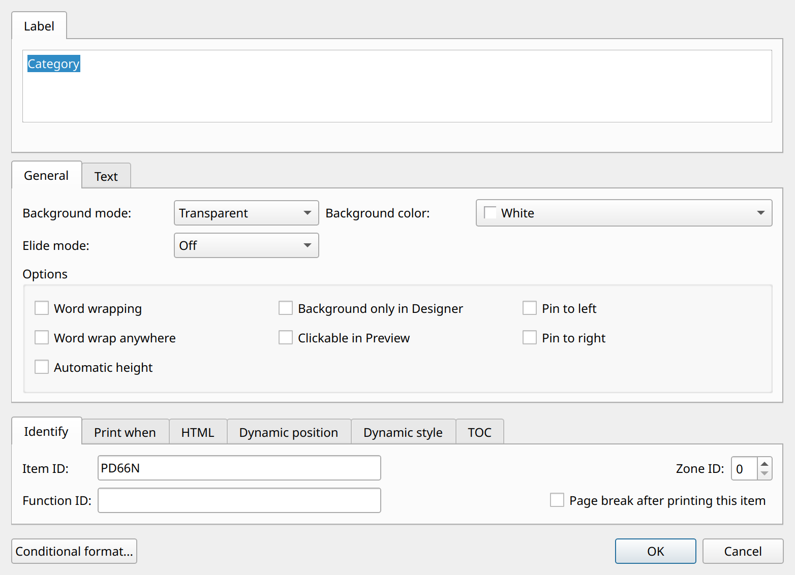 Label dialog
